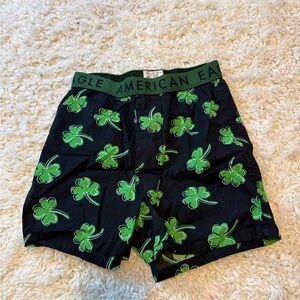 American Eagle Outfitters Men's Black Boxer Shorts with Green Clover Print